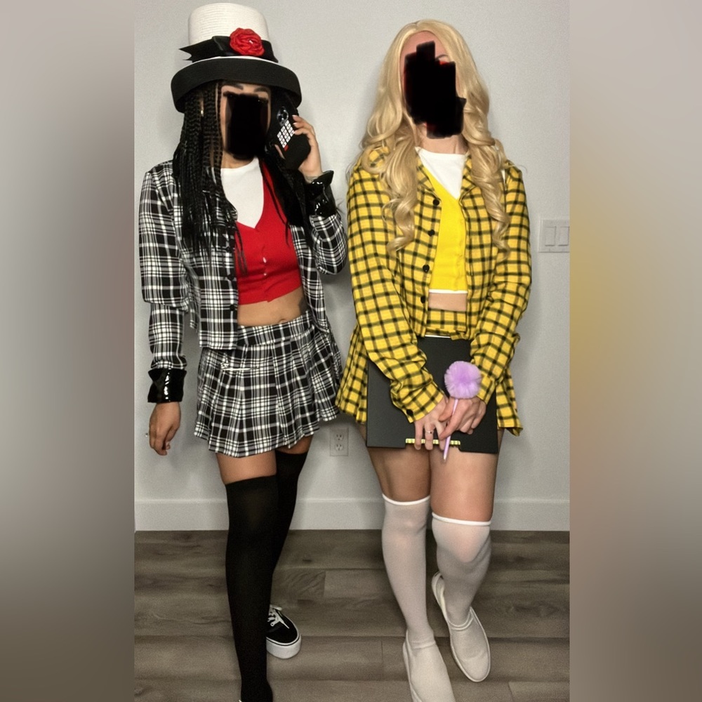 Cher & Dionne Halloween Costumes w/ wigs and 90s style phone cases. SOLD 2GETHER